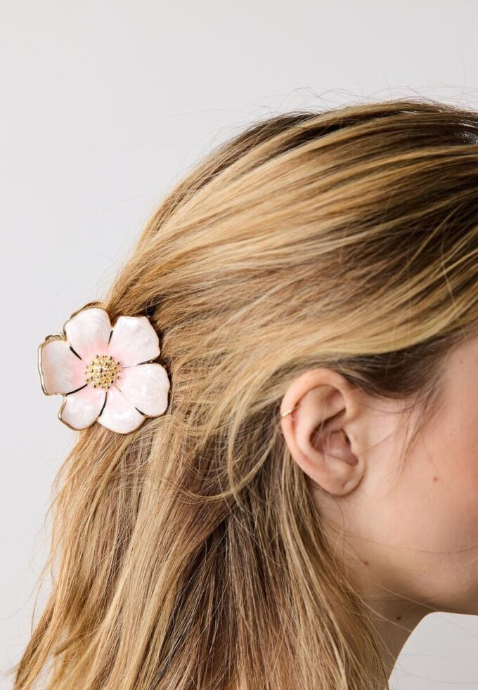 Barrette à cheveux fleur métallisée
