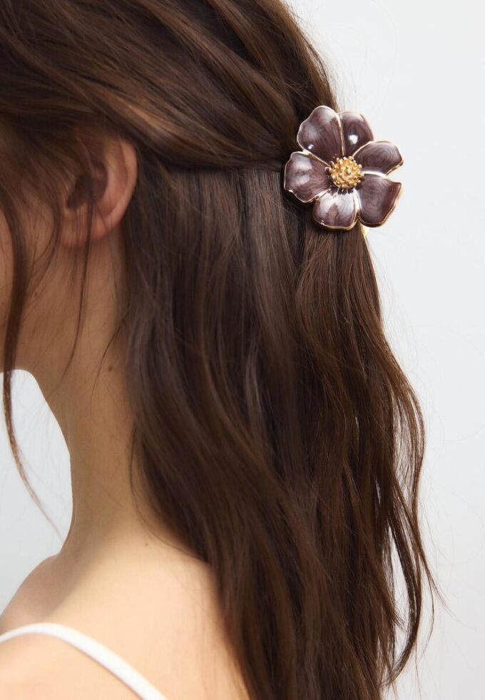 Barrette à cheveux fleur métallisée