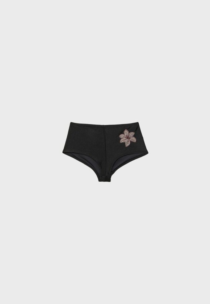 Bas de bikini hot-pant à fleurs brodées Bas de bikini hot-pant à fleurs brodées