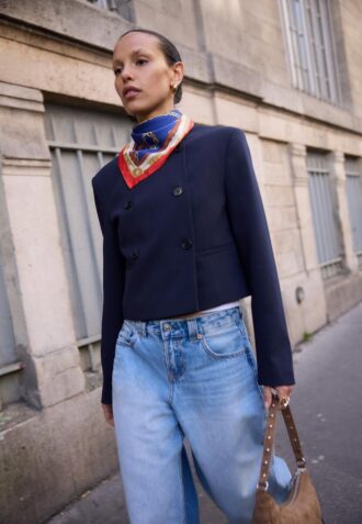 Blazer court à col rond