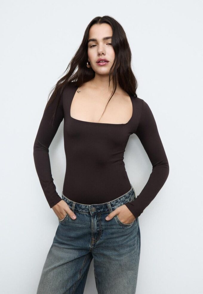 Body en polyamide à encolure carrée