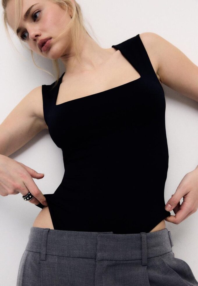 Body en polyamide à encolure carrée