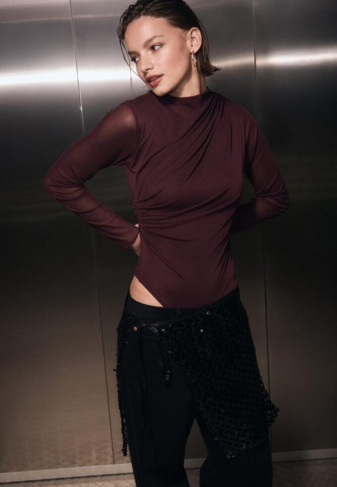 Body en tulle froncé