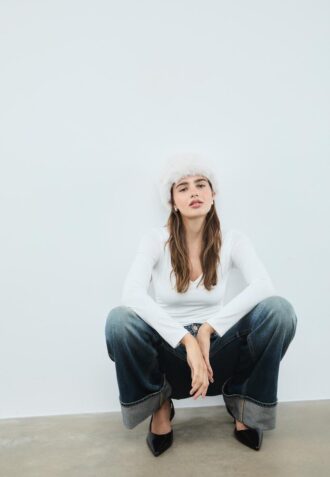 Body froncé en polyamide à encolure en V