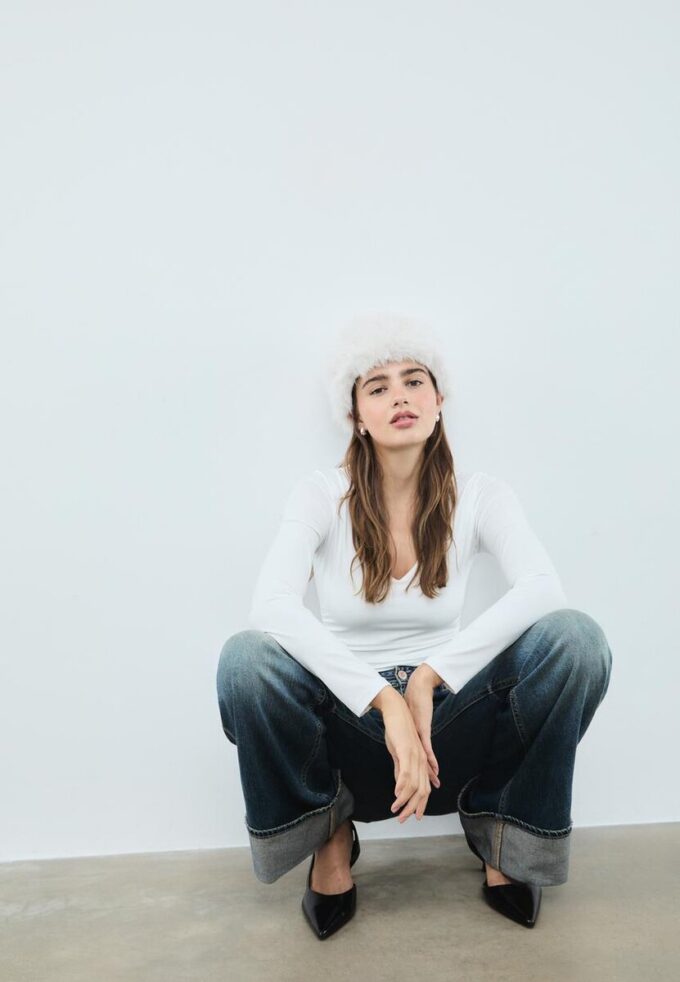 Body froncé en polyamide à encolure en V