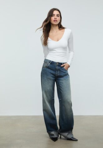 Body froncé en polyamide à encolure en V