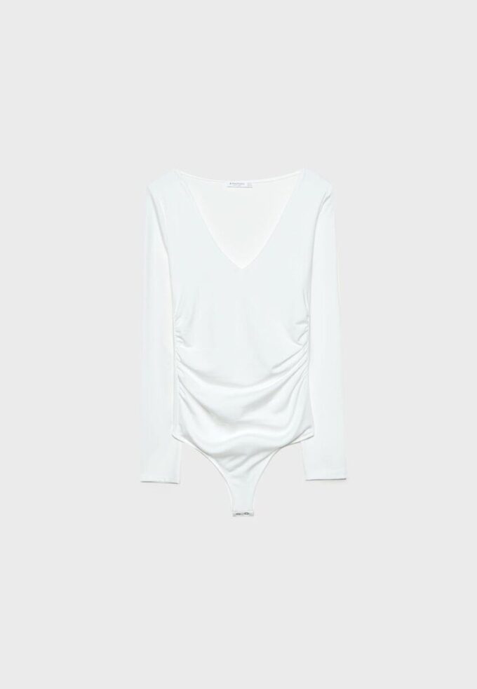 Body froncé en polyamide à encolure en V