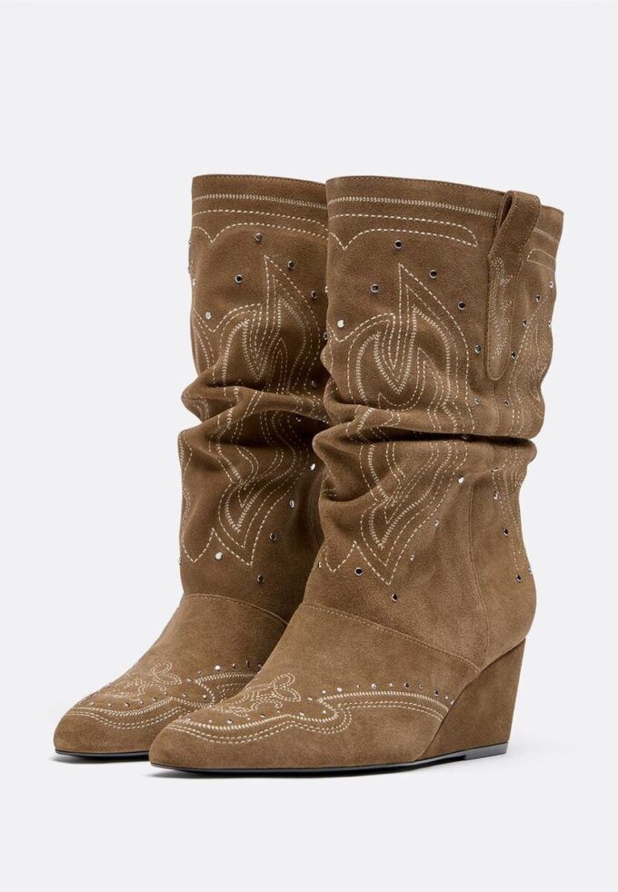 Bottes à talons compensés en cuir Bottes à talons compensés en cuir