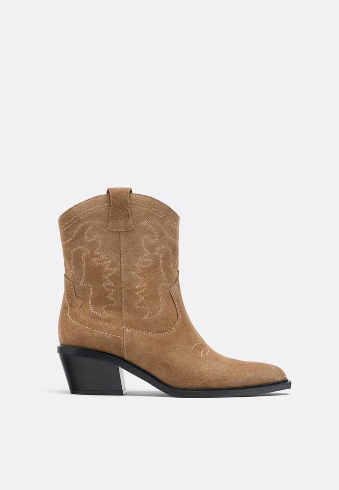 Bottines cowboy en cuir refendu