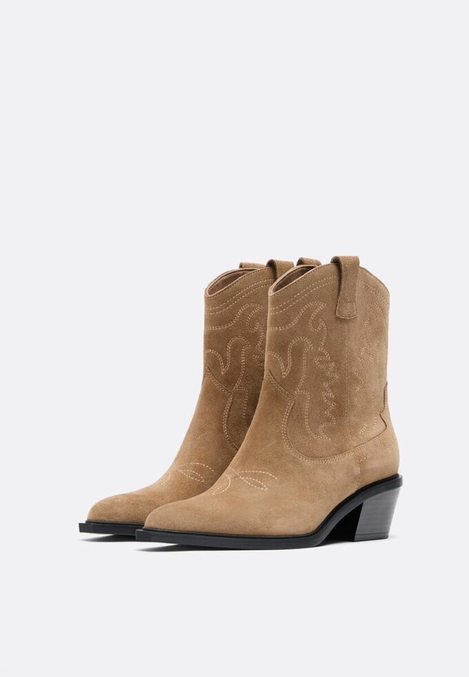 Bottines cowboy en cuir refendu