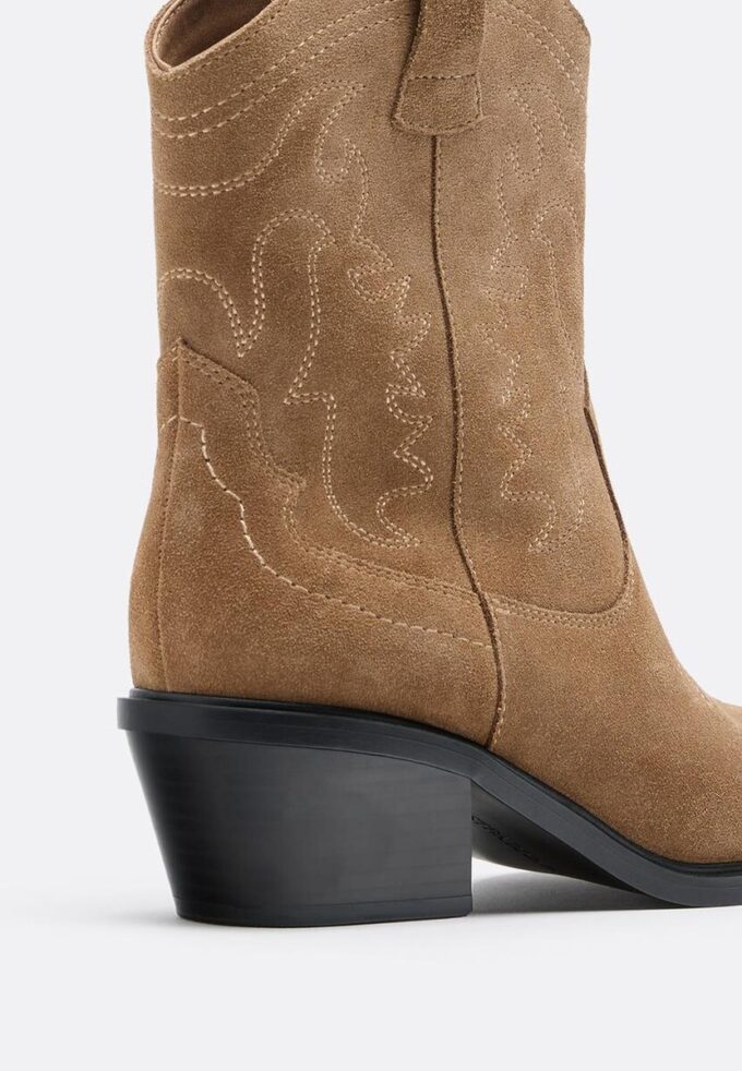 Bottines cowboy en cuir refendu