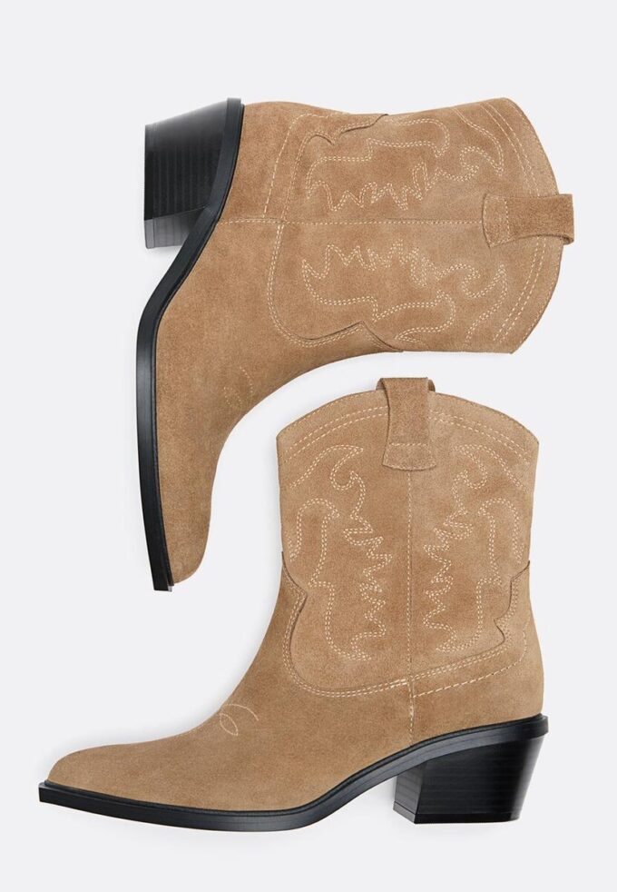 Bottines cowboy en cuir refendu
