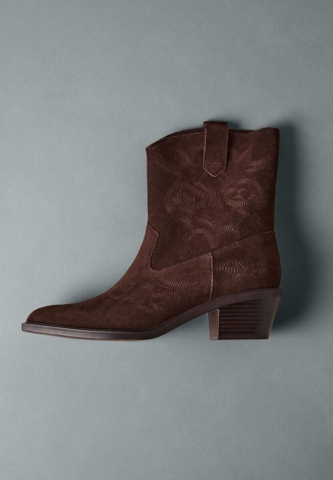 Bottines cowboy à talons en cuir refendu