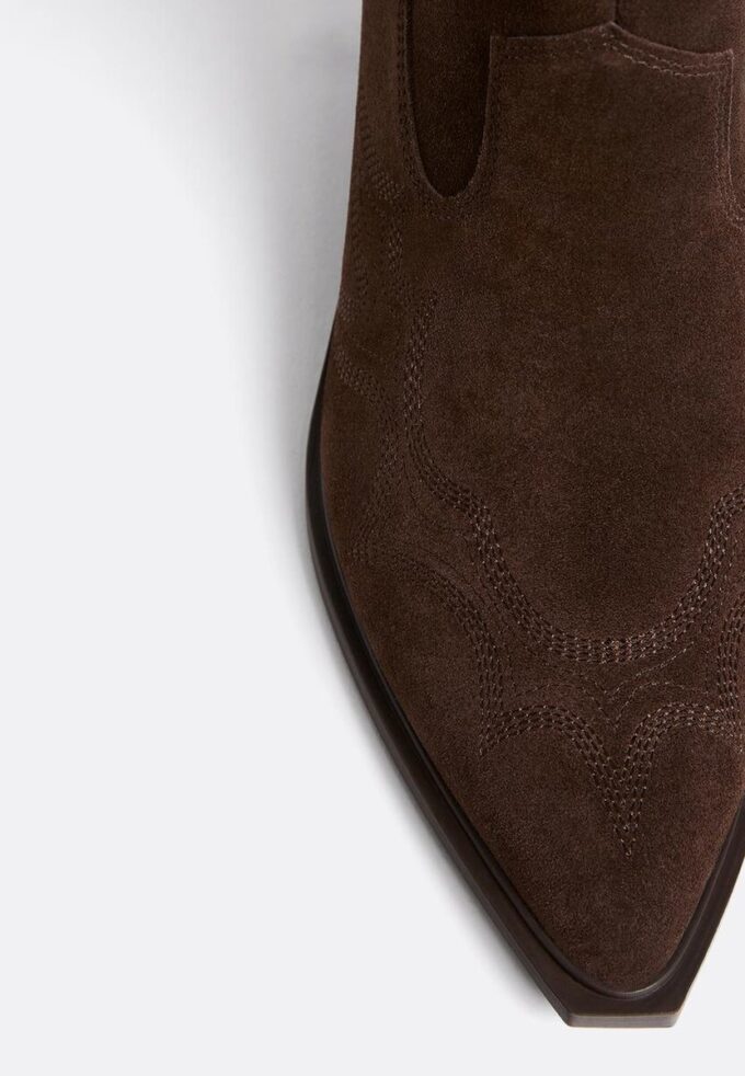 Bottines cowboy à talons en cuir refendu