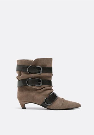 Bottines à talons bobines en cuir avec ceinture