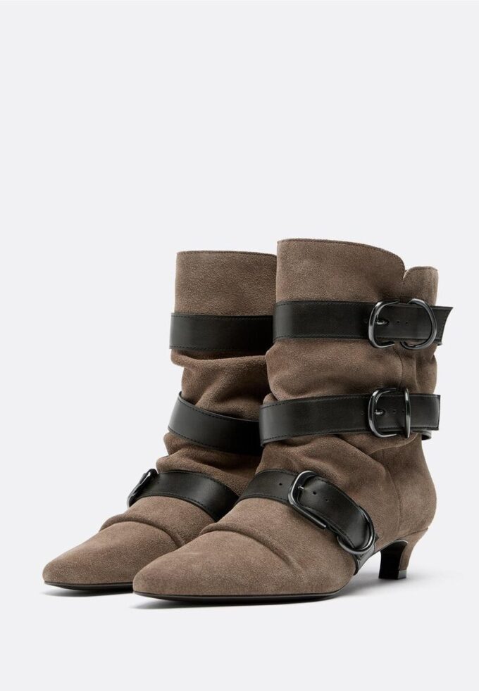 Bottines à talons bobines en cuir avec ceinture