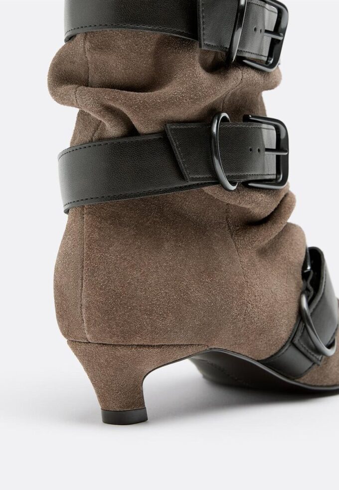 Bottines à talons bobines en cuir avec ceinture