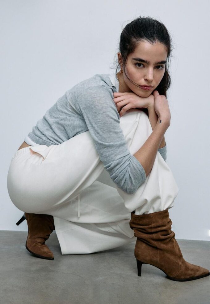 Bottines à talons en cuir slouchy