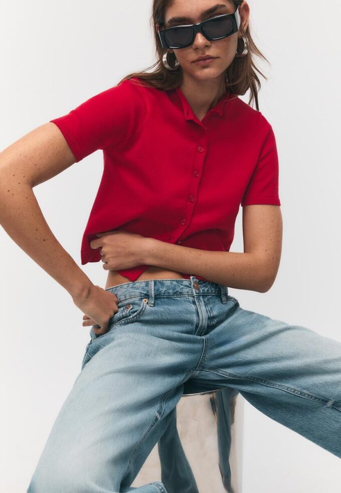 Cardigan en maille à col montant et boutons Cardigan en maille à col montant et boutons