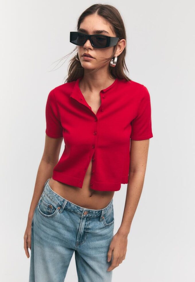 Cardigan en maille à col montant et boutons Cardigan en maille à col montant et boutons