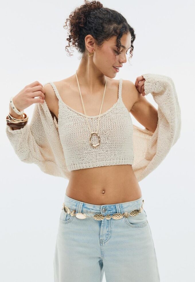 Cardigan en maille à manches chauve-souris avec lien