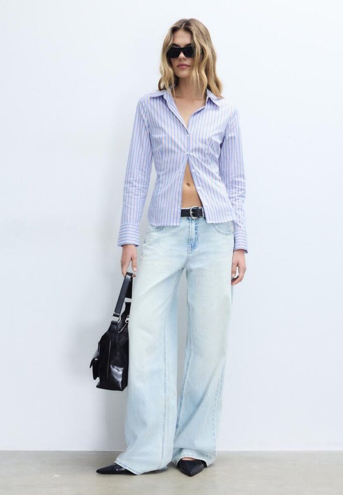 Chemise ajustée basique à rayures