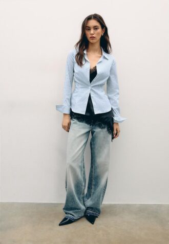 Chemise ajustée basique à rayures