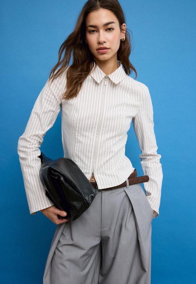 Chemise ajustée en bengaline avec double fermeture éclair