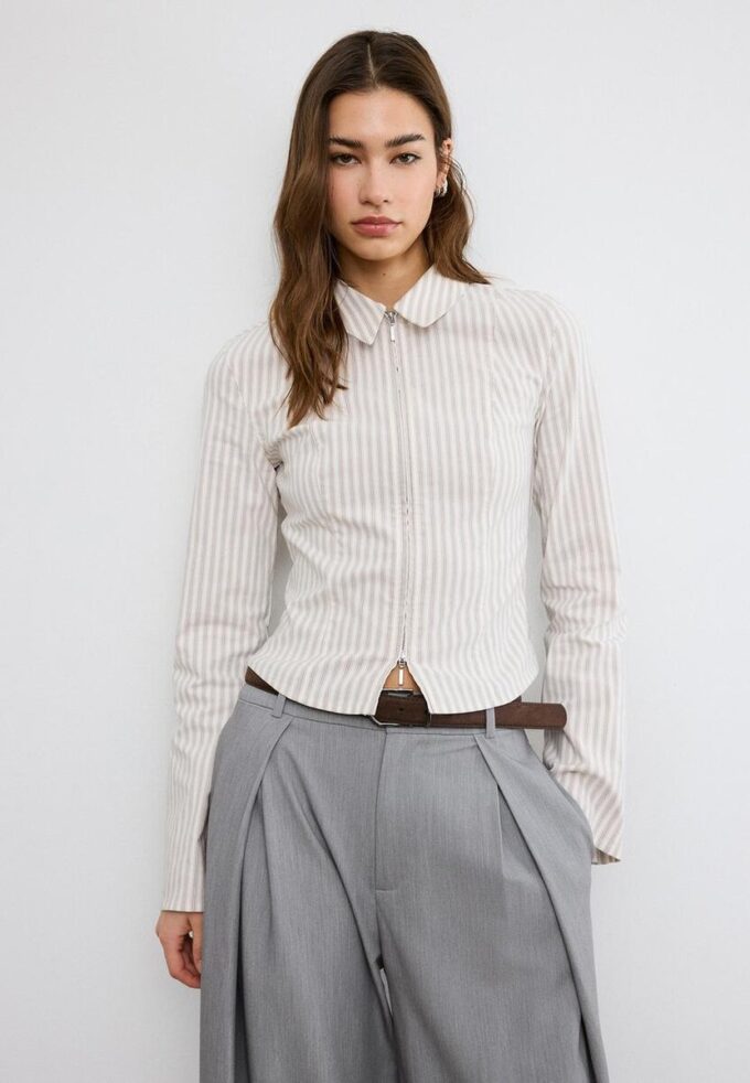 Chemise ajustée en bengaline avec double fermeture éclair