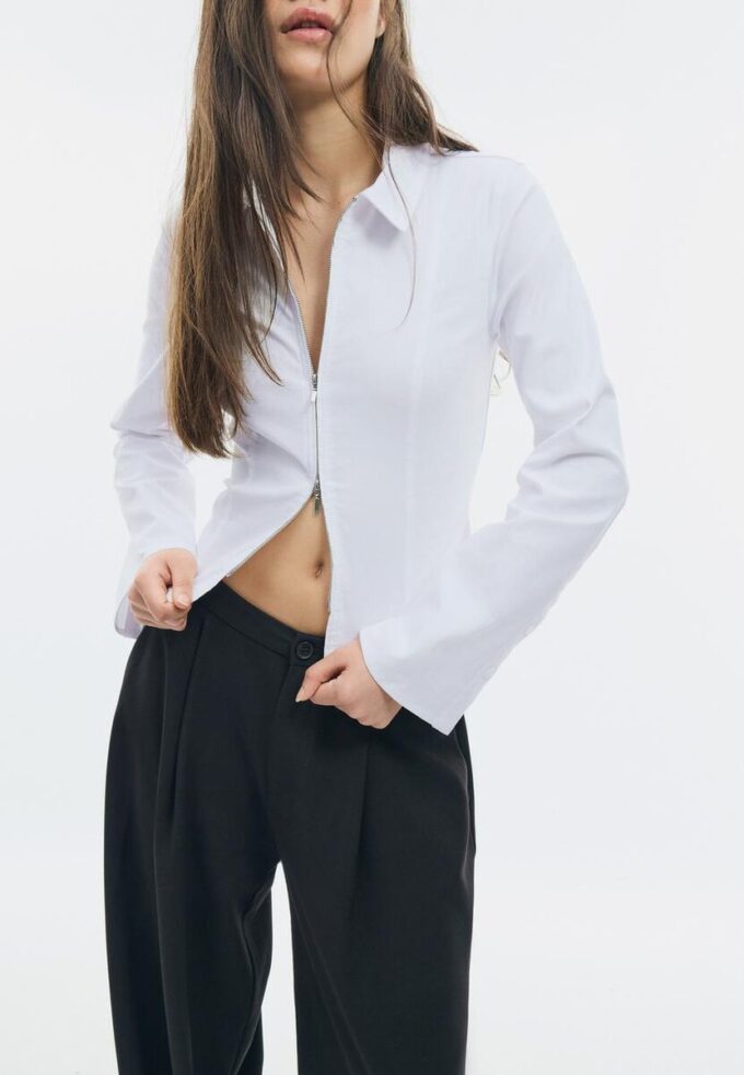 Chemise ajustée en bengaline à double fermeture éclair