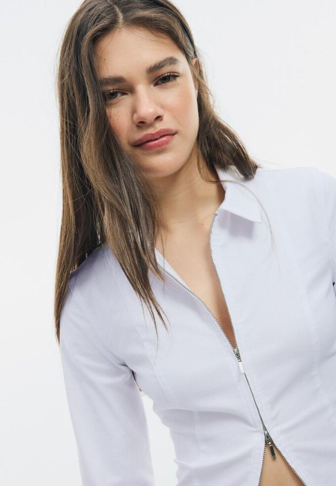 Chemise ajustée en bengaline à double fermeture éclair