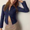 Chemise ajustée en denim bengaline à double fermeture éclair