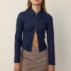 Chemise ajustée en denim bengaline à double fermeture éclair