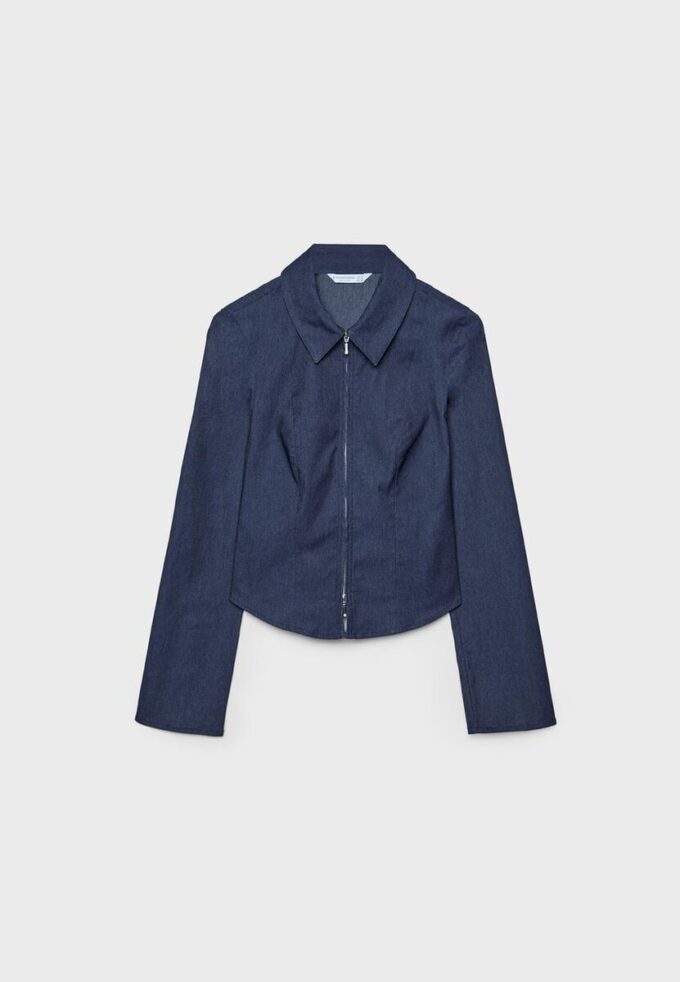 Chemise ajustée en denim bengaline à double fermeture éclair