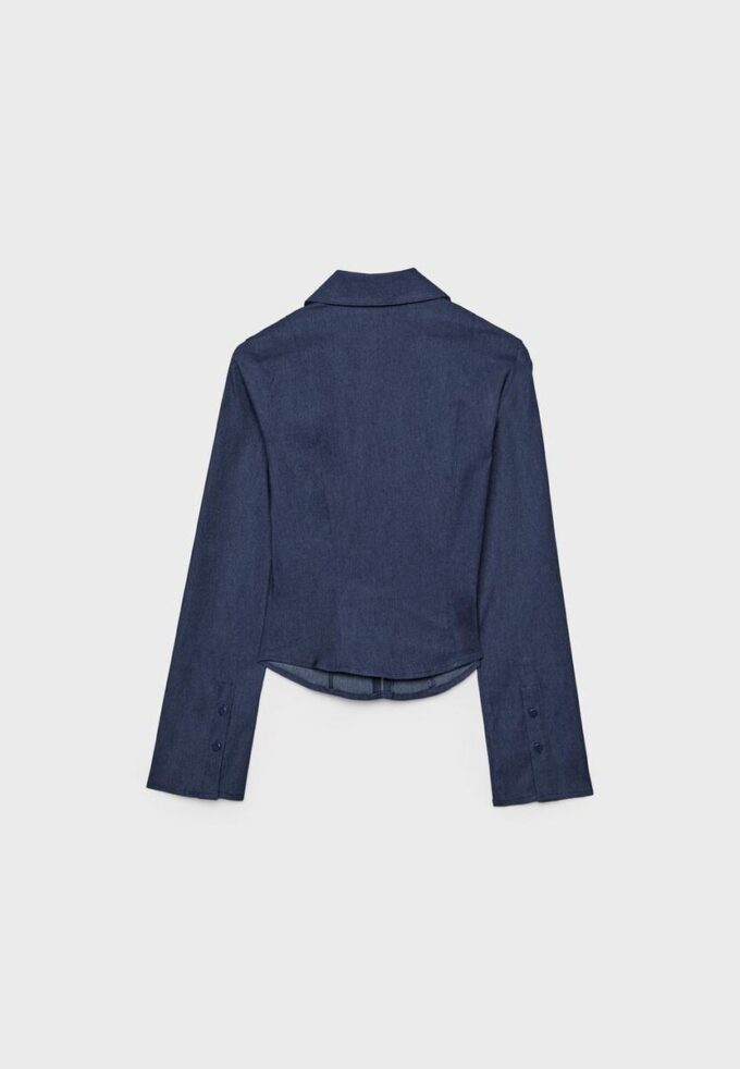 Chemise ajustée en denim bengaline à double fermeture éclair