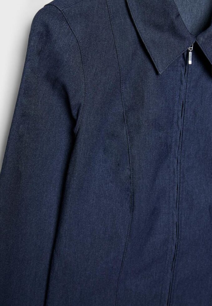 Chemise ajustée en denim bengaline à double fermeture éclair