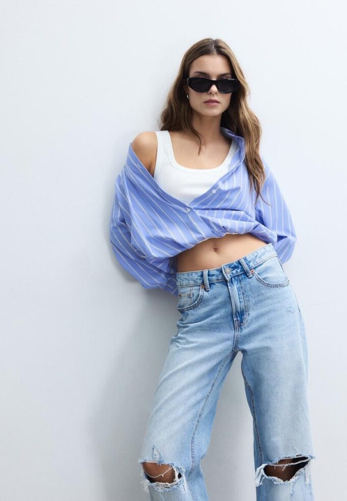 Chemise ballon en deux matières