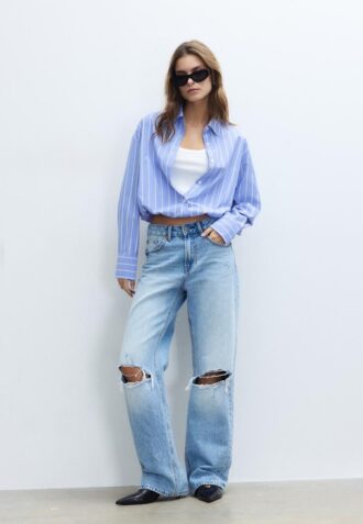 Chemise ballon en deux matières