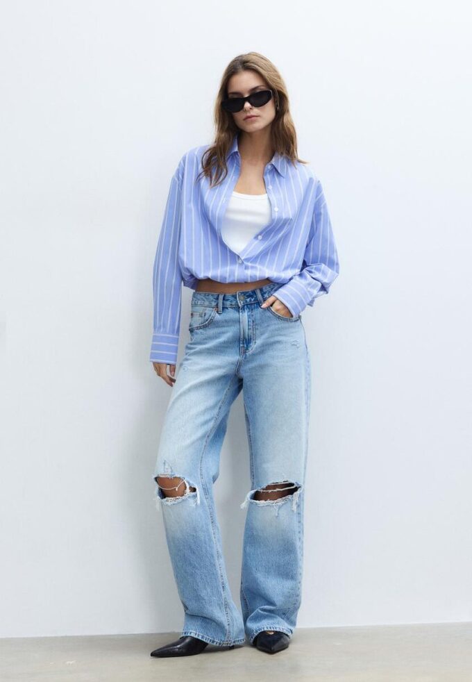 Chemise ballon en deux matières