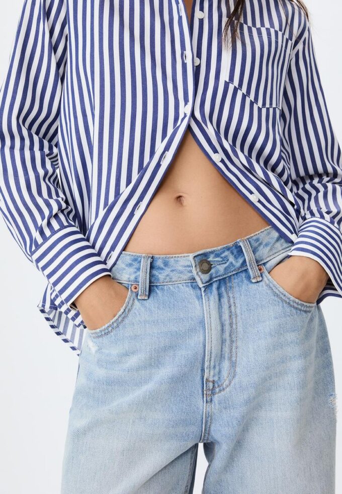 Chemise basique en popeline rayée avec poche