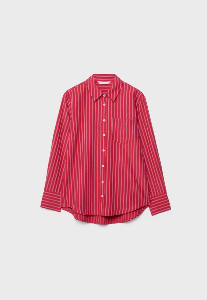 Chemise basique en popeline rayée avec poche