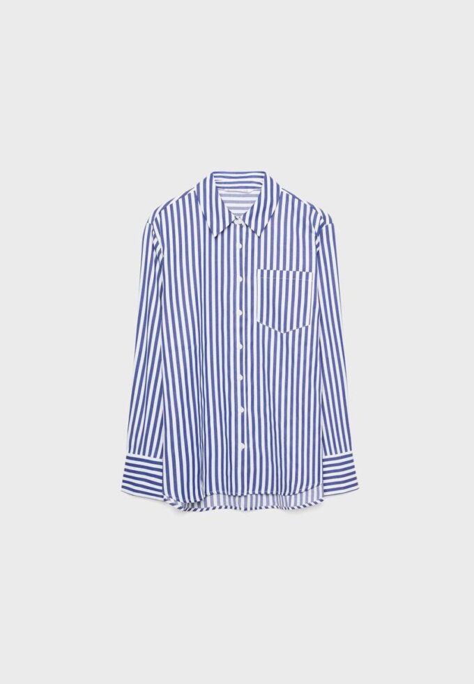 Chemise basique en popeline rayée avec poche