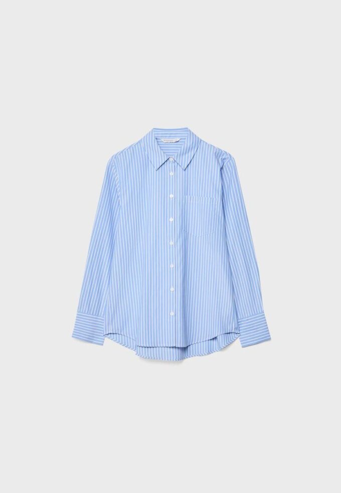 Chemise basique en popeline rayée avec poche