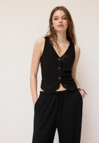 Gilet boutonné effet lin