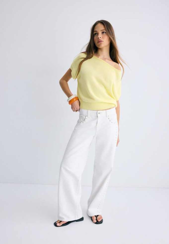 Haut à col bateau en maille rustique Haut à col bateau en maille rustique