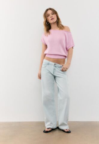 Haut à col bateau en maille rustique