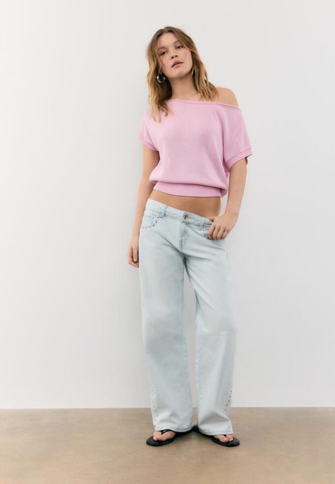 Haut à col bateau en maille rustique Haut à col bateau en maille rustique