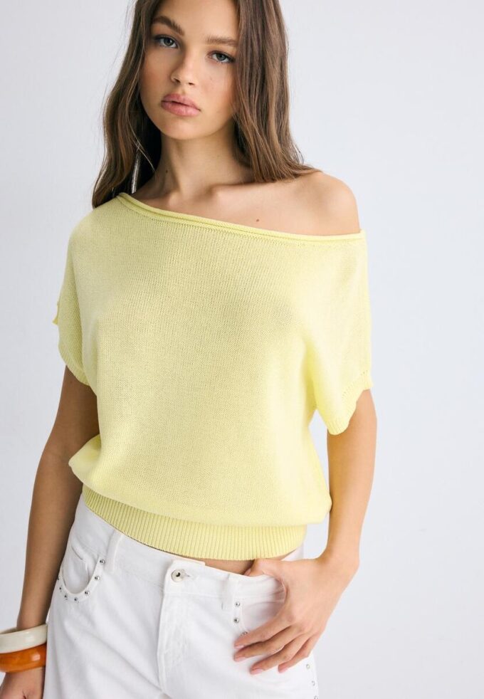 Haut à col bateau en maille rustique Haut à col bateau en maille rustique