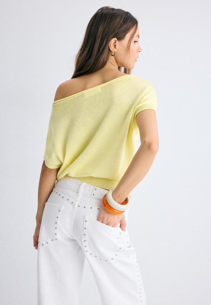 Haut à col bateau en maille rustique Haut à col bateau en maille rustique