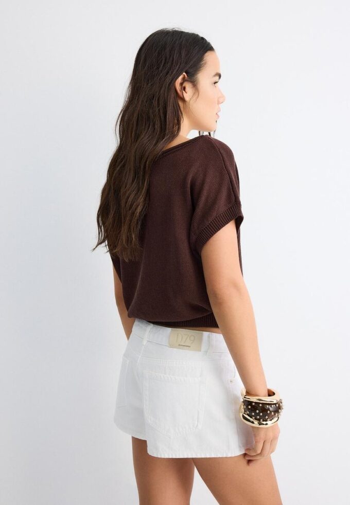 Haut à col bateau en maille rustique Haut à col bateau en maille rustique